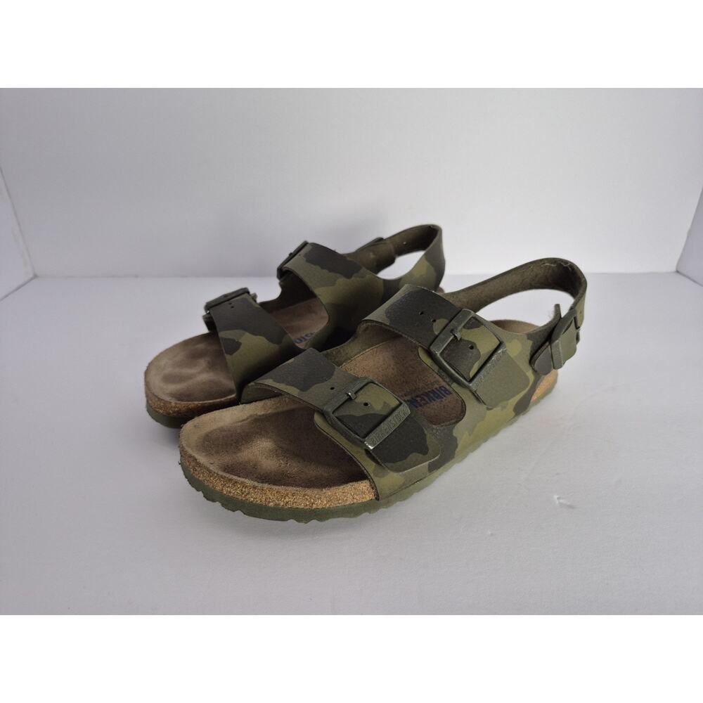 Nee Birkenstock Mens Size 41 Soft FOOTBED Milano Camo Leather Sandals